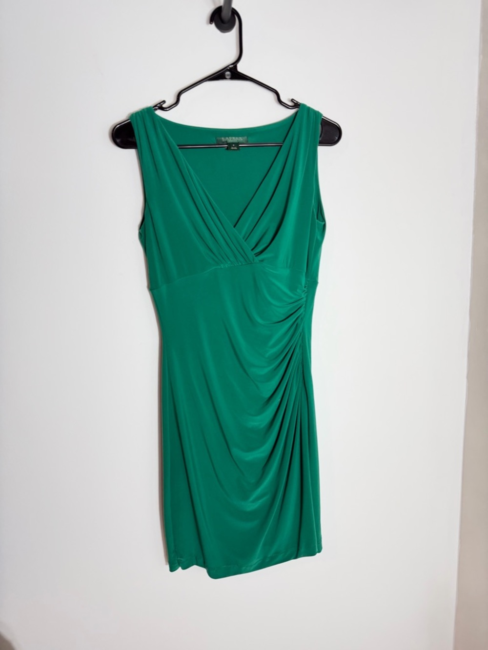 Ralph Lauren Sleeveless Green Gathered V-Neck Dress